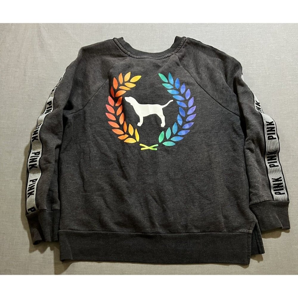 PINK Sweater Women Extra Small Gray Rainbow Long Sleeve Pullover Ladies.